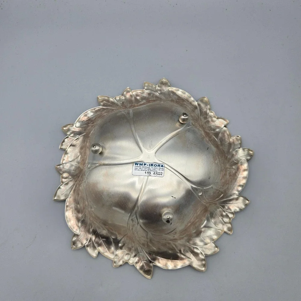Vintage 1960s WMF Ikora Silver Plated Laurel Leaf Footed Bowl 10.5" MCM Germany - Picture 7 of 15